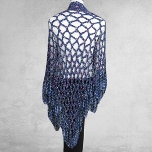 Handmade Crochet Shawl in Blue Festival Indie Grunge Cottagecore Boho